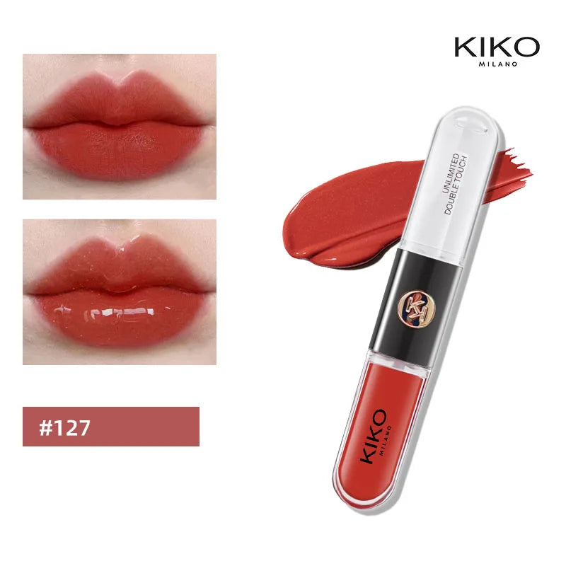 Hot Kiko Rossetto a doppia testa Specchio trasparente Lucidalabbra Olio che non sbiadisce Lucidalabbra ricco sexy Pasta di fagioli di tè al latte Trucco nudo
