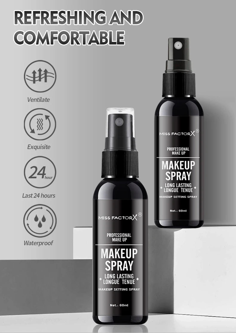 Spray professionale per il trucco del viso duraturo da 60 ml, impermeabile, anti-sudore, controllo dell'olio, formula per tintura anti-halo, trucco opaco
