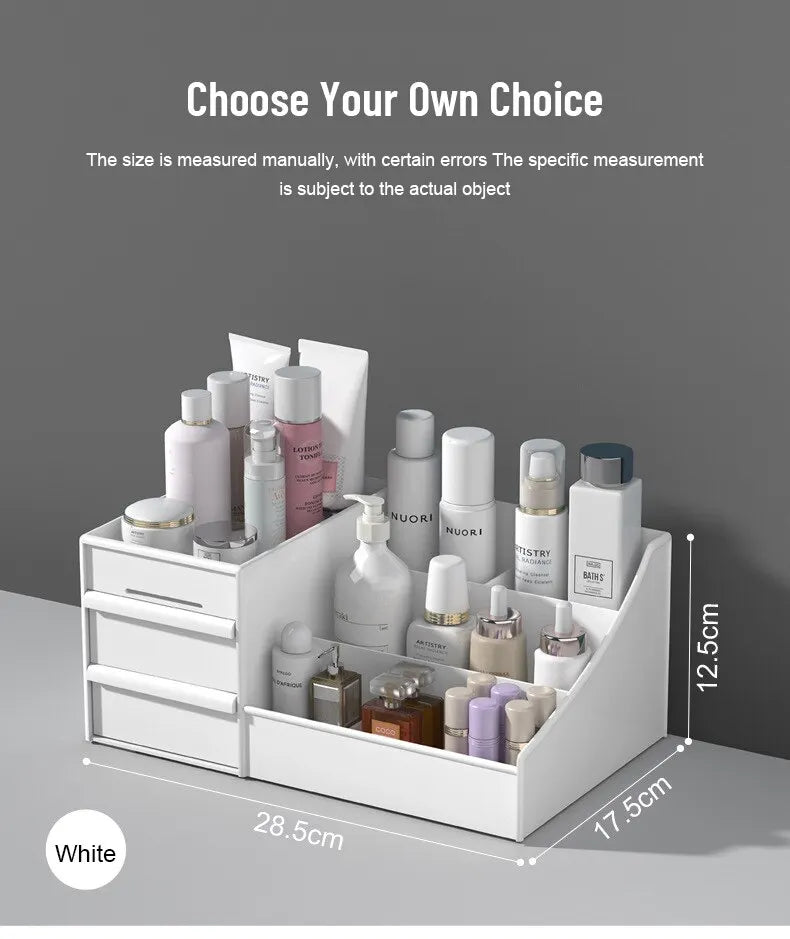 1 scatola portaoggetti per trucco con cassetto bianco, organizer in plastica per cosmetici, cura della pelle, tavolo da toeletta, dormitorio da tavolo