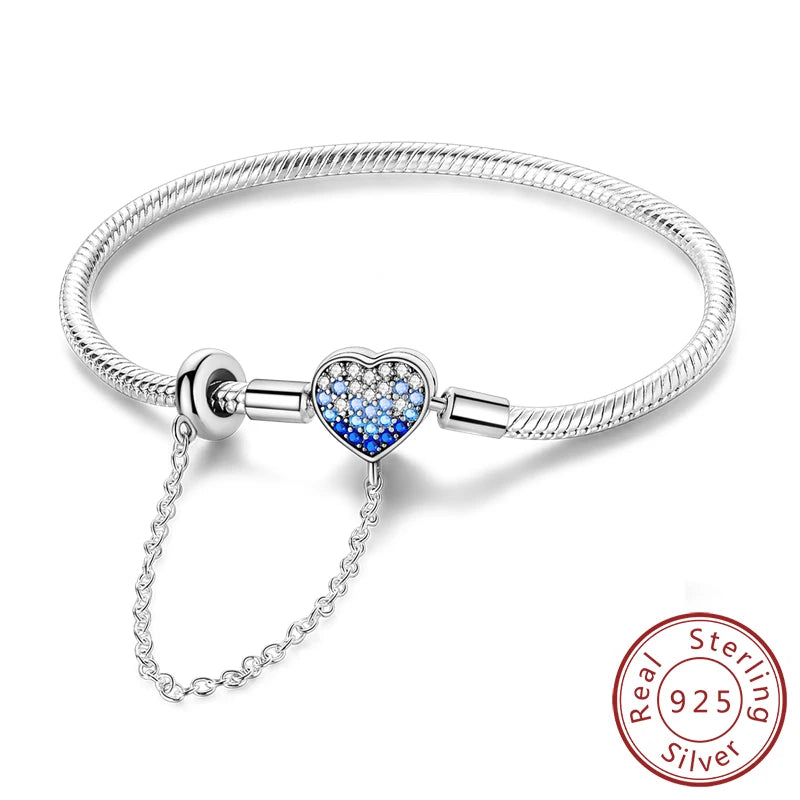 Bracciale originale in argento sterling 925 con ciondoli 17-20CM Bracciale con zirconi a forma di cuore d'amore per le donne Regali di gioielli con ciondoli fai da te