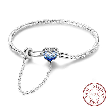 Bracciale originale in argento sterling 925 con ciondoli 17-20CM Bracciale con zirconi a forma di cuore d'amore per le donne Regali di gioielli con ciondoli fai da te