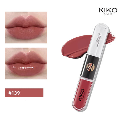 Hot Kiko Rossetto a doppia testa Specchio trasparente Lucidalabbra Olio che non sbiadisce Lucidalabbra ricco sexy Pasta di fagioli di tè al latte Trucco nudo