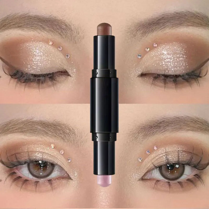 Ombretto a doppia testa Stick colorato luccicante marrone crema occhi altamente impermeabile ombretto matita trucco cosmetico a lunga durata
