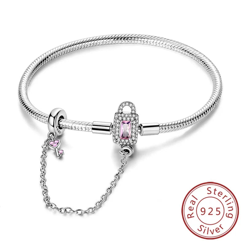 Bracciale originale in argento sterling 925 con ciondoli 17-20CM Bracciale con zirconi a forma di cuore d'amore per le donne Regali di gioielli con ciondoli fai da te