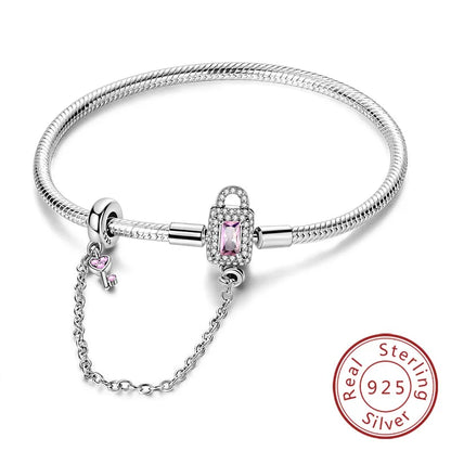 Bracciale originale in argento sterling 925 con ciondoli 17-20CM Bracciale con zirconi a forma di cuore d'amore per le donne Regali di gioielli con ciondoli fai da te
