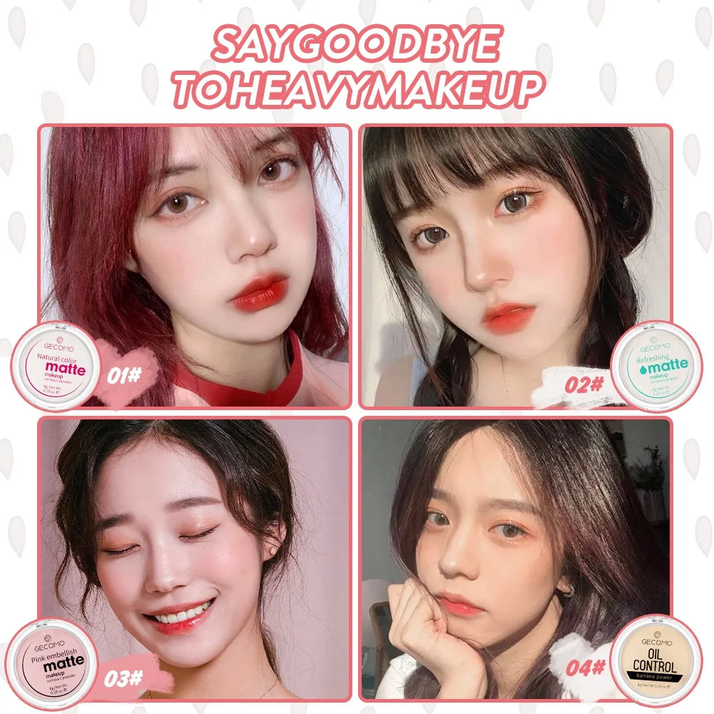 GECOMO Cipria compatta opacizzante 12 ore di lunga durata Controllo dell'olio Polvere fissante per trucco opaca setosa Traslucido per tutti i toni della pelle