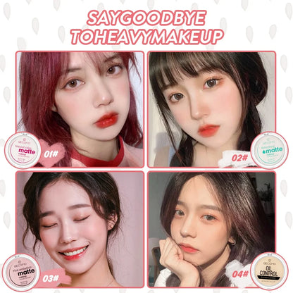 GECOMO Cipria compatta opacizzante 12 ore di lunga durata Controllo dell'olio Polvere fissante per trucco opaca setosa Traslucido per tutti i toni della pelle