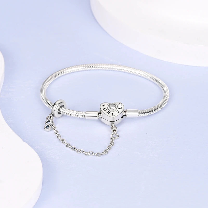 Bracciale originale in argento sterling 925 con ciondoli 17-20CM Bracciale con zirconi a forma di cuore d'amore per le donne Regali di gioielli con ciondoli fai da te