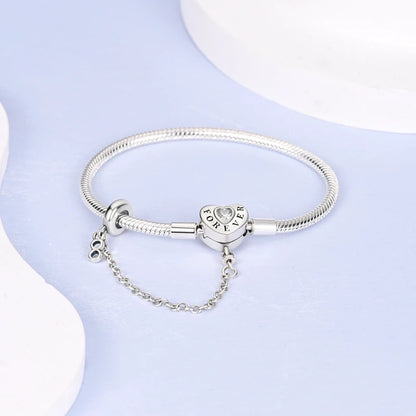 Bracciale originale in argento sterling 925 con ciondoli 17-20CM Bracciale con zirconi a forma di cuore d'amore per le donne Regali di gioielli con ciondoli fai da te