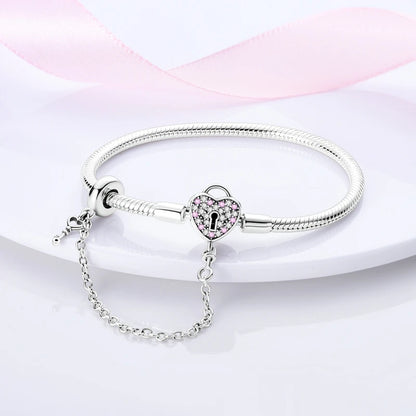 Bracciale originale in argento sterling 925 con ciondoli 17-20CM Bracciale con zirconi a forma di cuore d'amore per le donne Regali di gioielli con ciondoli fai da te