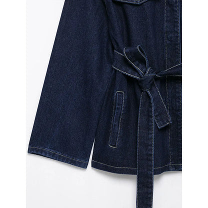 DUOPERI Women Fashion 2 Pieces Sets With Belt Denim  Jackets & Vintage Front Zipper Jeans Trousers Feamle Chic Lady Pants Sets