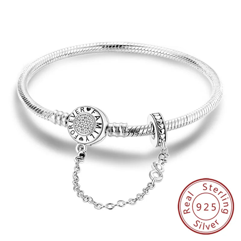 Bracciale originale in argento sterling 925 con ciondoli 17-20CM Bracciale con zirconi a forma di cuore d'amore per le donne Regali di gioielli con ciondoli fai da te