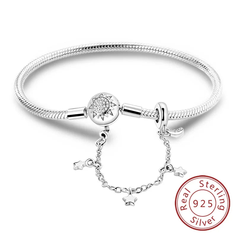 Bracciale originale in argento sterling 925 con ciondoli 17-20CM Bracciale con zirconi a forma di cuore d'amore per le donne Regali di gioielli con ciondoli fai da te