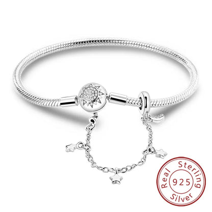 Bracciale originale in argento sterling 925 con ciondoli 17-20CM Bracciale con zirconi a forma di cuore d'amore per le donne Regali di gioielli con ciondoli fai da te