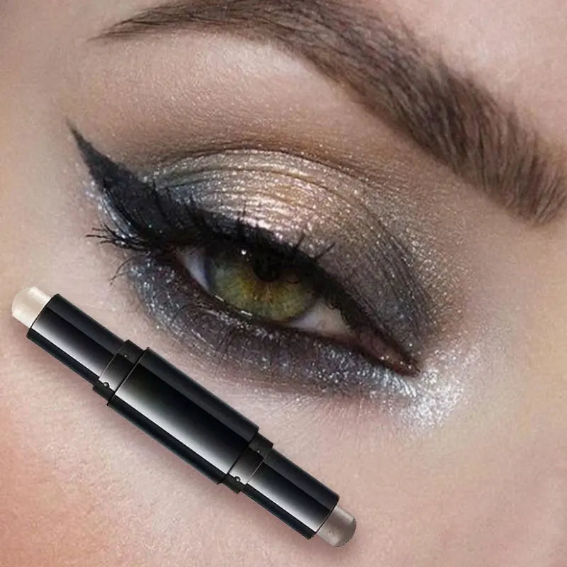 Ombretto a doppia testa Stick colorato luccicante marrone crema occhi altamente impermeabile ombretto matita trucco cosmetico a lunga durata