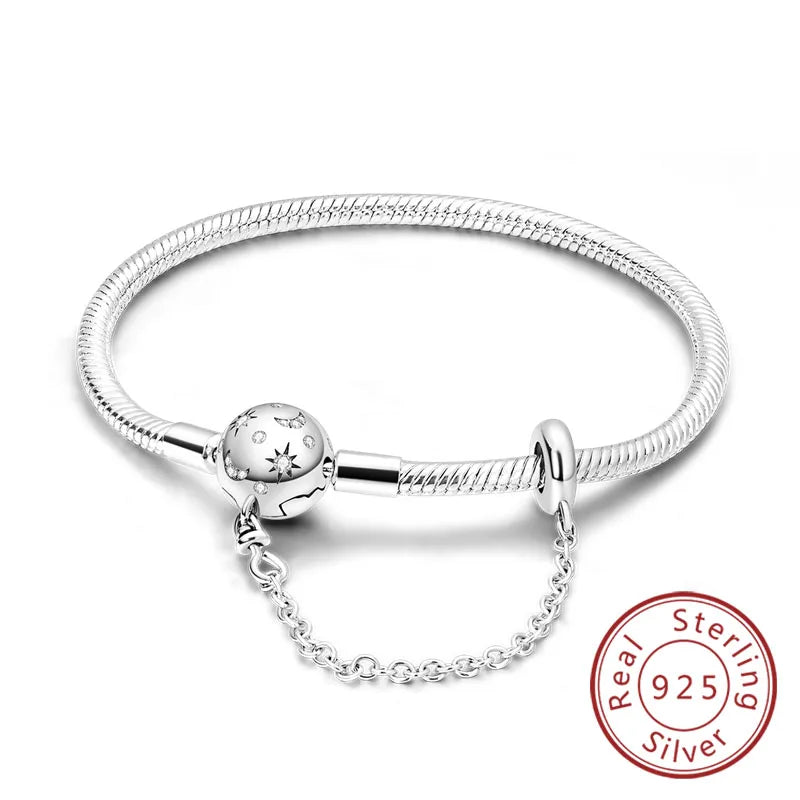 Bracciale originale in argento sterling 925 con ciondoli 17-20CM Bracciale con zirconi a forma di cuore d'amore per le donne Regali di gioielli con ciondoli fai da te