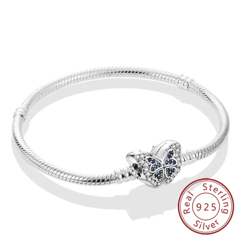 Bracciale originale in argento sterling 925 con ciondoli 17-20CM Bracciale con zirconi a forma di cuore d'amore per le donne Regali di gioielli con ciondoli fai da te