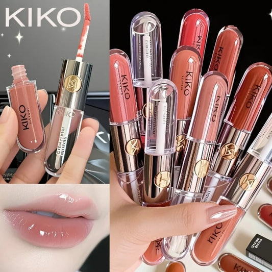 Hot Kiko Rossetto a doppia testa Specchio trasparente Lucidalabbra Olio che non sbiadisce Lucidalabbra ricco sexy Pasta di fagioli di tè al latte Trucco nudo