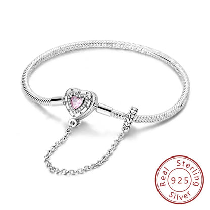 Bracciale originale in argento sterling 925 con ciondoli 17-20CM Bracciale con zirconi a forma di cuore d'amore per le donne Regali di gioielli con ciondoli fai da te