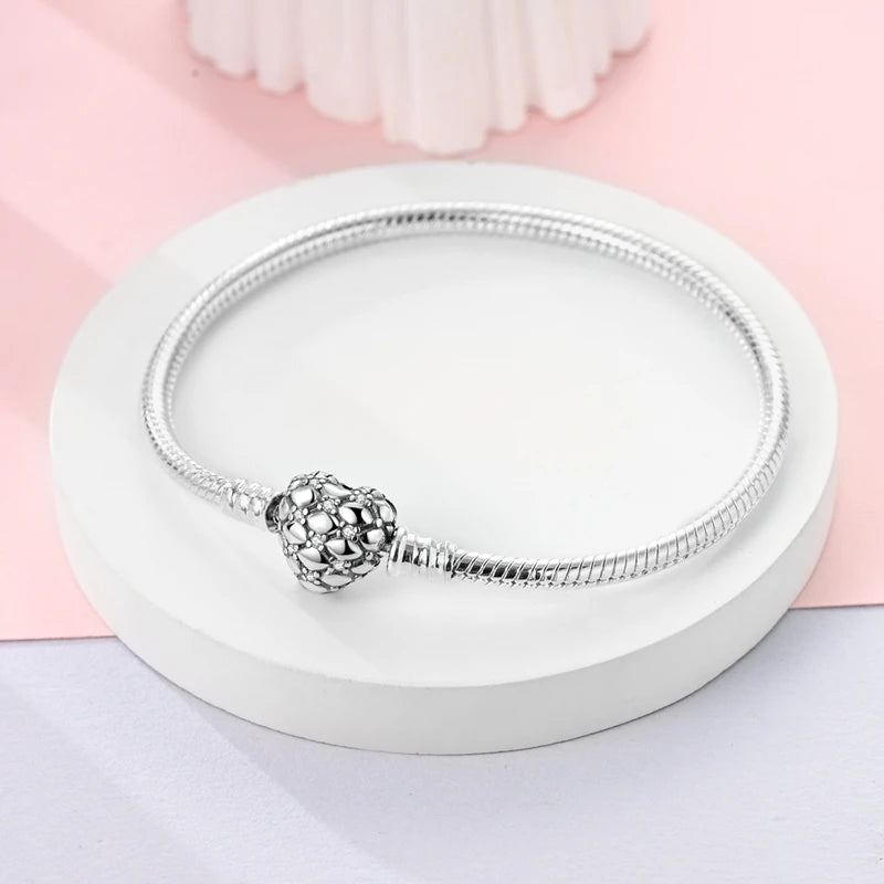 Bracciale originale in argento sterling 925 con ciondoli 17-20CM Bracciale con zirconi a forma di cuore d'amore per le donne Regali di gioielli con ciondoli fai da te