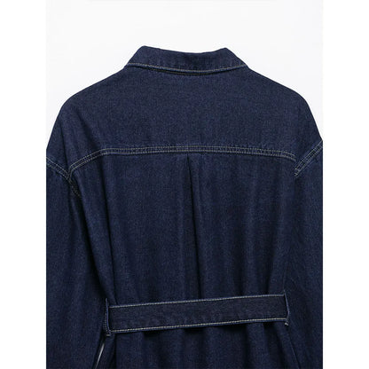 DUOPERI Women Fashion 2 Pieces Sets With Belt Denim  Jackets & Vintage Front Zipper Jeans Trousers Feamle Chic Lady Pants Sets