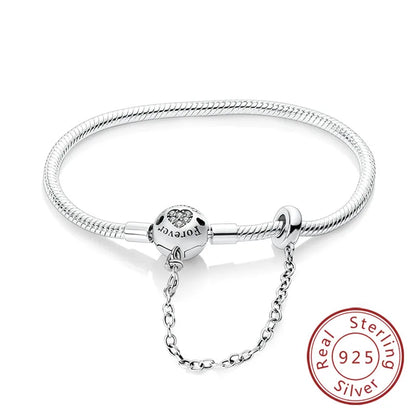 Bracciale originale in argento sterling 925 con ciondoli 17-20CM Bracciale con zirconi a forma di cuore d'amore per le donne Regali di gioielli con ciondoli fai da te
