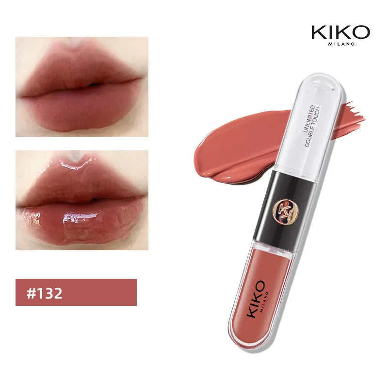 Hot Kiko Rossetto a doppia testa Specchio trasparente Lucidalabbra Olio che non sbiadisce Lucidalabbra ricco sexy Pasta di fagioli di tè al latte Trucco nudo
