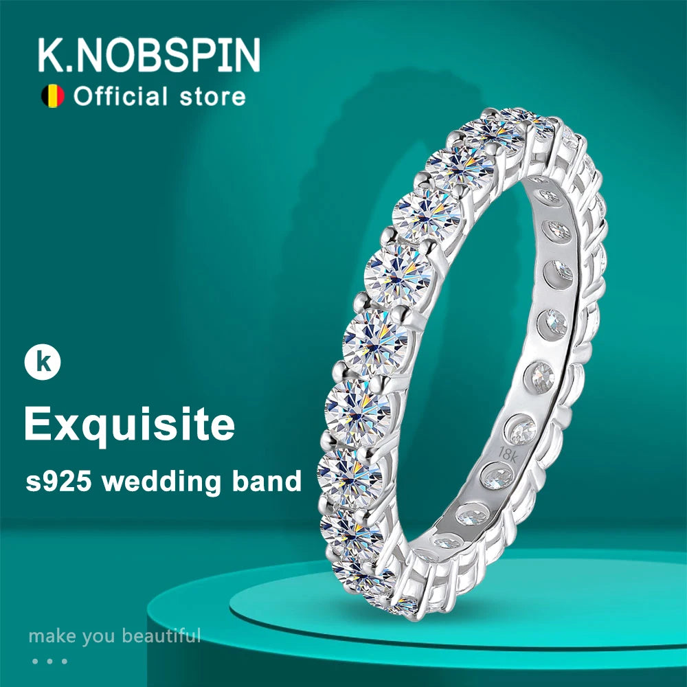 KNOBSPIN Anello Moissanite rotondo da 3 mm Placcato in oro bianco 18 carati Argento sterling 925 Gioielleria raffinata Anelli di fidanzamento per matrimonio per donna Uomo