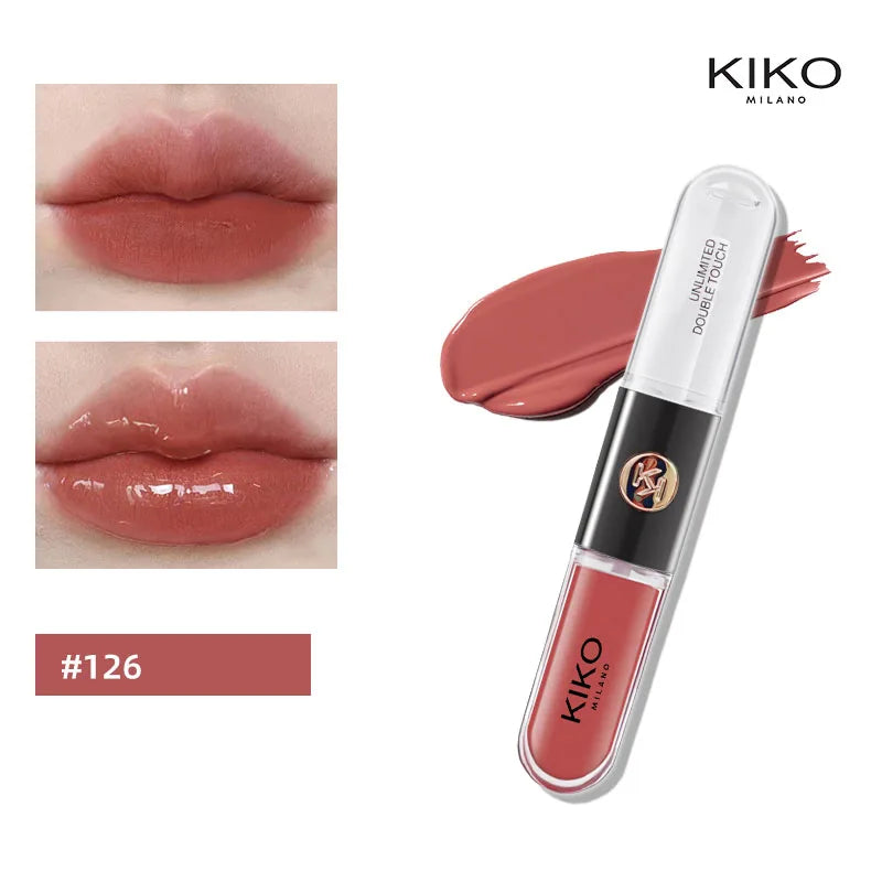 Hot Kiko Rossetto a doppia testa Specchio trasparente Lucidalabbra Olio che non sbiadisce Lucidalabbra ricco sexy Pasta di fagioli di tè al latte Trucco nudo