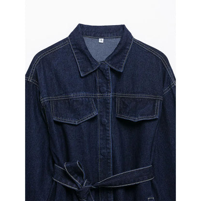 DUOPERI Women Fashion 2 Pieces Sets With Belt Denim  Jackets & Vintage Front Zipper Jeans Trousers Feamle Chic Lady Pants Sets