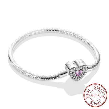 Bracciale originale in argento sterling 925 con ciondoli 17-20CM Bracciale con zirconi a forma di cuore d'amore per le donne Regali di gioielli con ciondoli fai da te