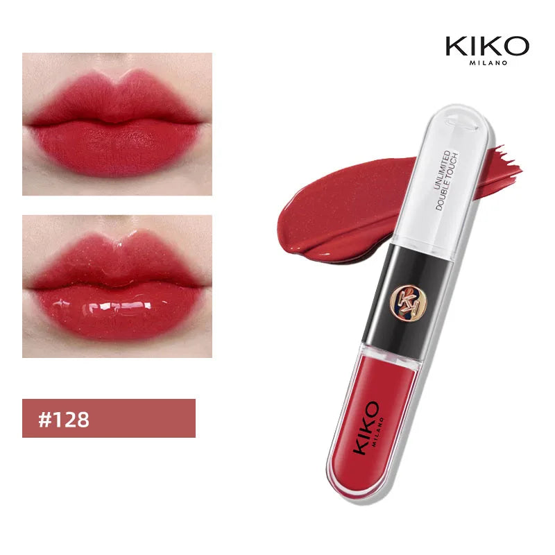 Hot Kiko Rossetto a doppia testa Specchio trasparente Lucidalabbra Olio che non sbiadisce Lucidalabbra ricco sexy Pasta di fagioli di tè al latte Trucco nudo
