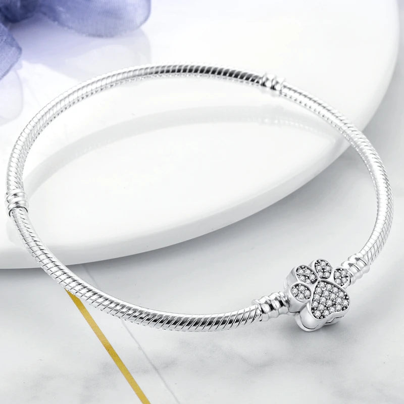 Bracciale originale in argento sterling 925 con ciondoli 17-20CM Bracciale con zirconi a forma di cuore d'amore per le donne Regali di gioielli con ciondoli fai da te