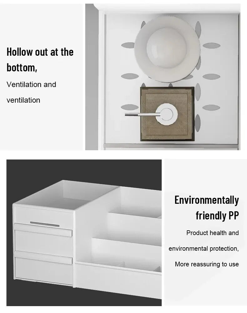 1 scatola portaoggetti per trucco con cassetto bianco, organizer in plastica per cosmetici, cura della pelle, tavolo da toeletta, dormitorio da tavolo