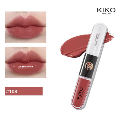 Hot Kiko Rossetto a doppia testa Specchio trasparente Lucidalabbra Olio che non sbiadisce Lucidalabbra ricco sexy Pasta di fagioli di tè al latte Trucco nudo