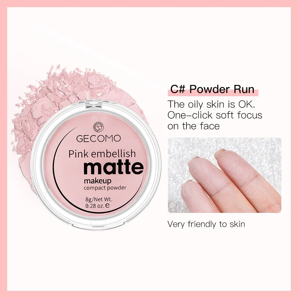 GECOMO Cipria compatta opacizzante 12 ore di lunga durata Controllo dell'olio Polvere fissante per trucco opaca setosa Traslucido per tutti i toni della pelle