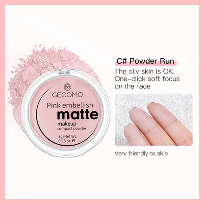 GECOMO Cipria compatta opacizzante 12 ore di lunga durata Controllo dell'olio Polvere fissante per trucco opaca setosa Traslucido per tutti i toni della pelle