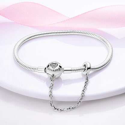 Bracciale originale in argento sterling 925 con ciondoli 17-20CM Bracciale con zirconi a forma di cuore d'amore per le donne Regali di gioielli con ciondoli fai da te