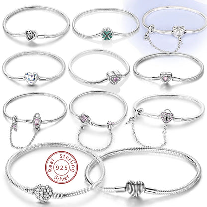 Bracciale originale in argento sterling 925 con ciondoli 17-20CM Bracciale con zirconi a forma di cuore d'amore per le donne Regali di gioielli con ciondoli fai da te
