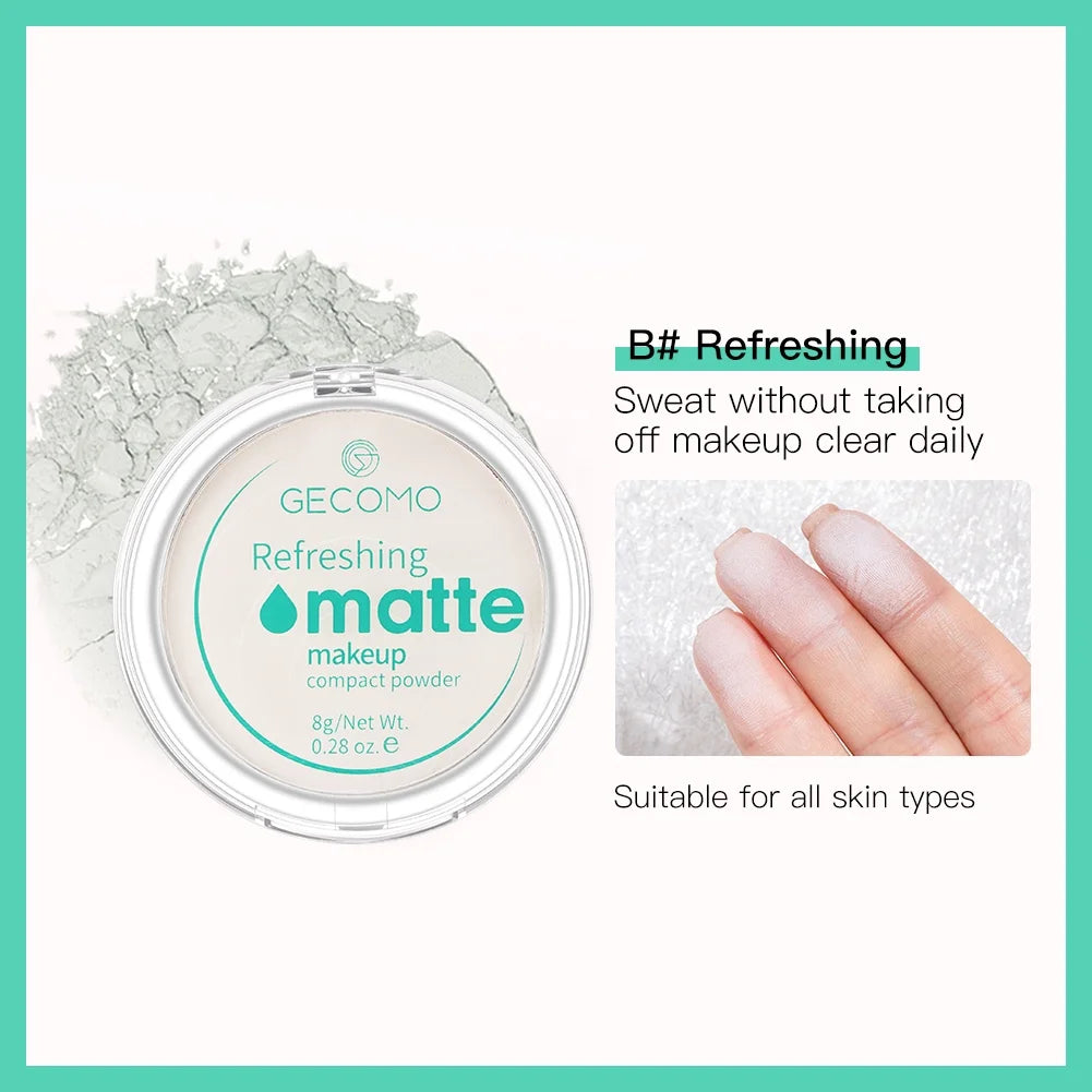 GECOMO Cipria compatta opacizzante 12 ore di lunga durata Controllo dell'olio Polvere fissante per trucco opaca setosa Traslucido per tutti i toni della pelle