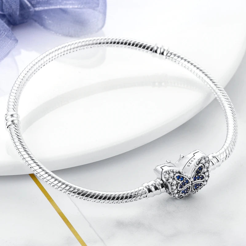 Bracciale originale in argento sterling 925 con ciondoli 17-20CM Bracciale con zirconi a forma di cuore d'amore per le donne Regali di gioielli con ciondoli fai da te