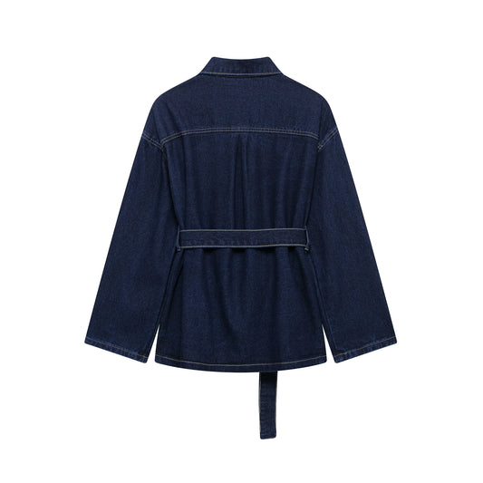 DUOPERI Women Fashion 2 Pieces Sets With Belt Denim  Jackets & Vintage Front Zipper Jeans Trousers Feamle Chic Lady Pants Sets