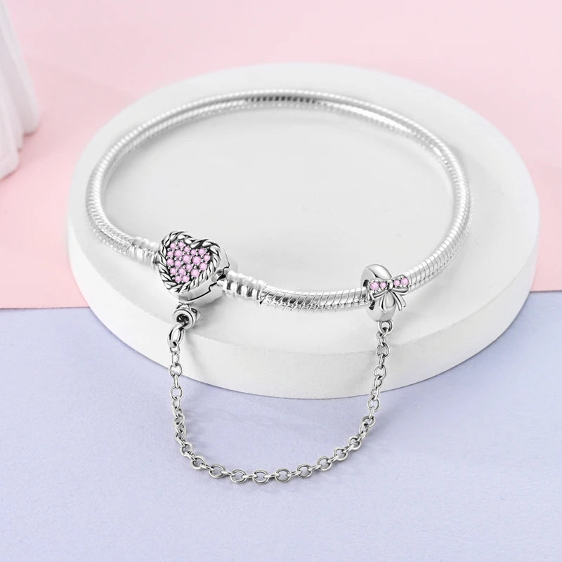 Bracciale originale in argento sterling 925 con ciondoli 17-20CM Bracciale con zirconi a forma di cuore d'amore per le donne Regali di gioielli con ciondoli fai da te