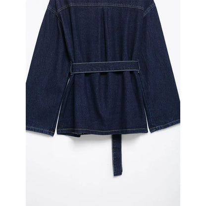 DUOPERI Women Fashion 2 Pieces Sets With Belt Denim  Jackets & Vintage Front Zipper Jeans Trousers Feamle Chic Lady Pants Sets