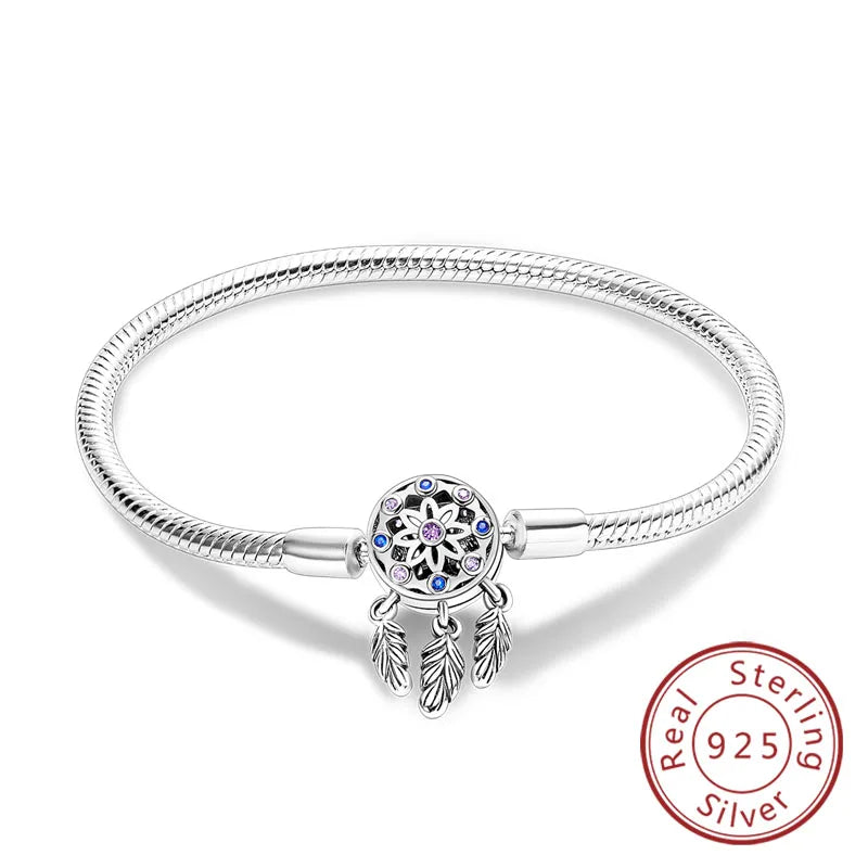 Bracciale originale in argento sterling 925 con ciondoli 17-20CM Bracciale con zirconi a forma di cuore d'amore per le donne Regali di gioielli con ciondoli fai da te