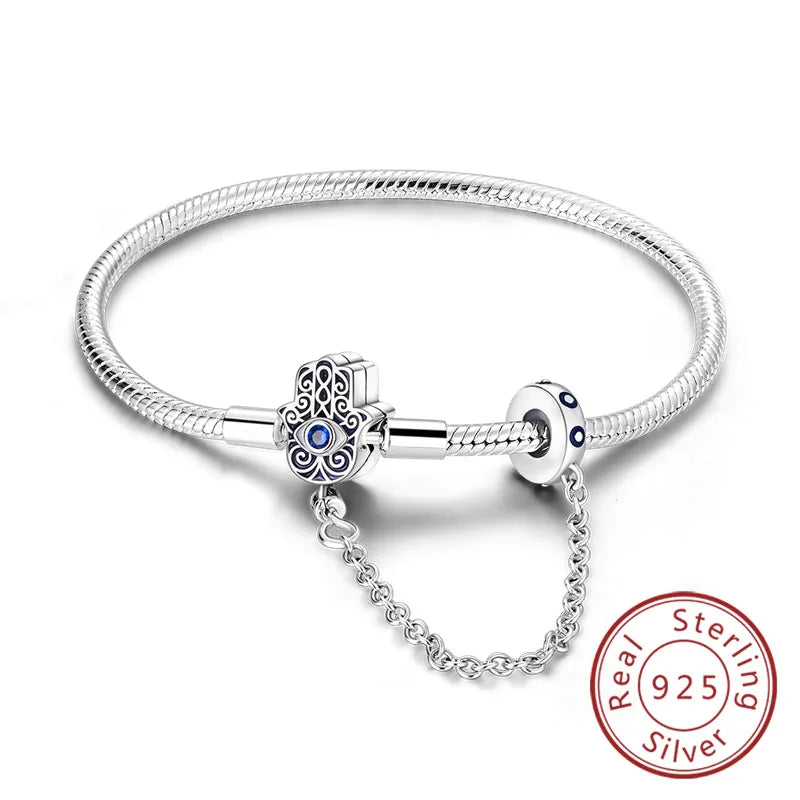 Bracciale originale in argento sterling 925 con ciondoli 17-20CM Bracciale con zirconi a forma di cuore d'amore per le donne Regali di gioielli con ciondoli fai da te