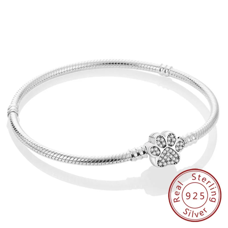 Bracciale originale in argento sterling 925 con ciondoli 17-20CM Bracciale con zirconi a forma di cuore d'amore per le donne Regali di gioielli con ciondoli fai da te