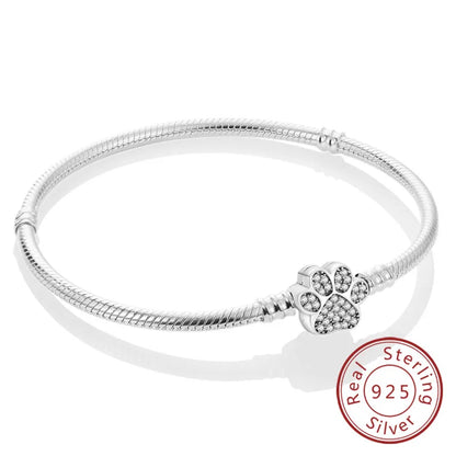 Bracciale originale in argento sterling 925 con ciondoli 17-20CM Bracciale con zirconi a forma di cuore d'amore per le donne Regali di gioielli con ciondoli fai da te