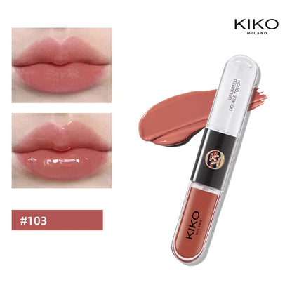 Hot Kiko Rossetto a doppia testa Specchio trasparente Lucidalabbra Olio che non sbiadisce Lucidalabbra ricco sexy Pasta di fagioli di tè al latte Trucco nudo