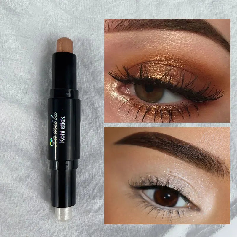 Ombretto a doppia testa Stick colorato luccicante marrone crema occhi altamente impermeabile ombretto matita trucco cosmetico a lunga durata